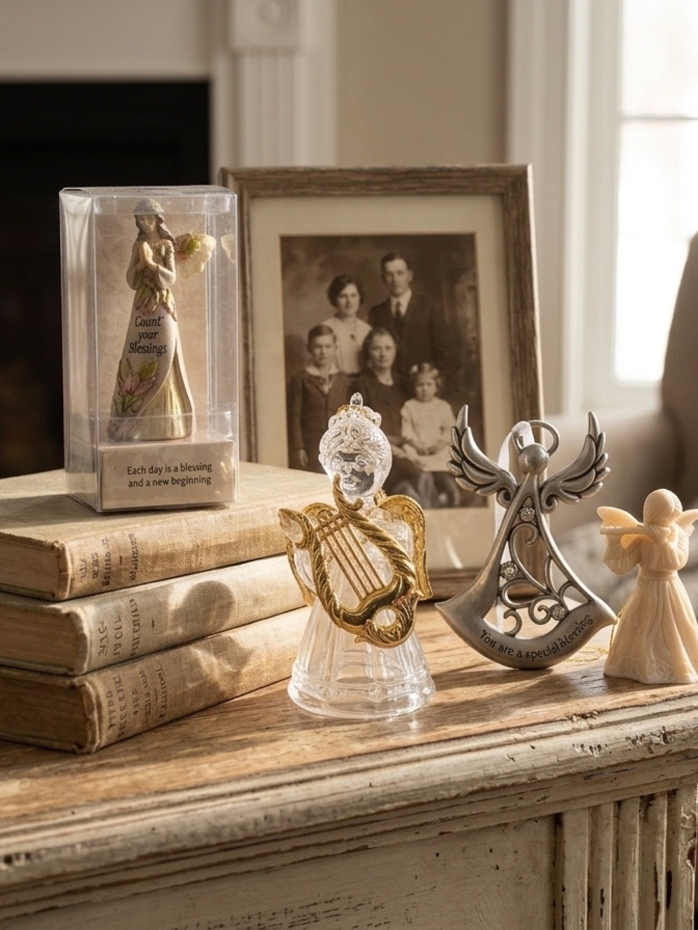 Vintage Style Angel Figurine Lot & Ornaments Set of 4